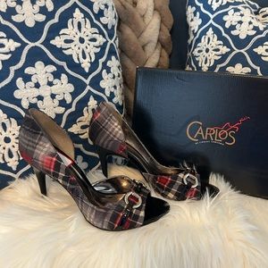 Carlos Plaid Open Toe Heels